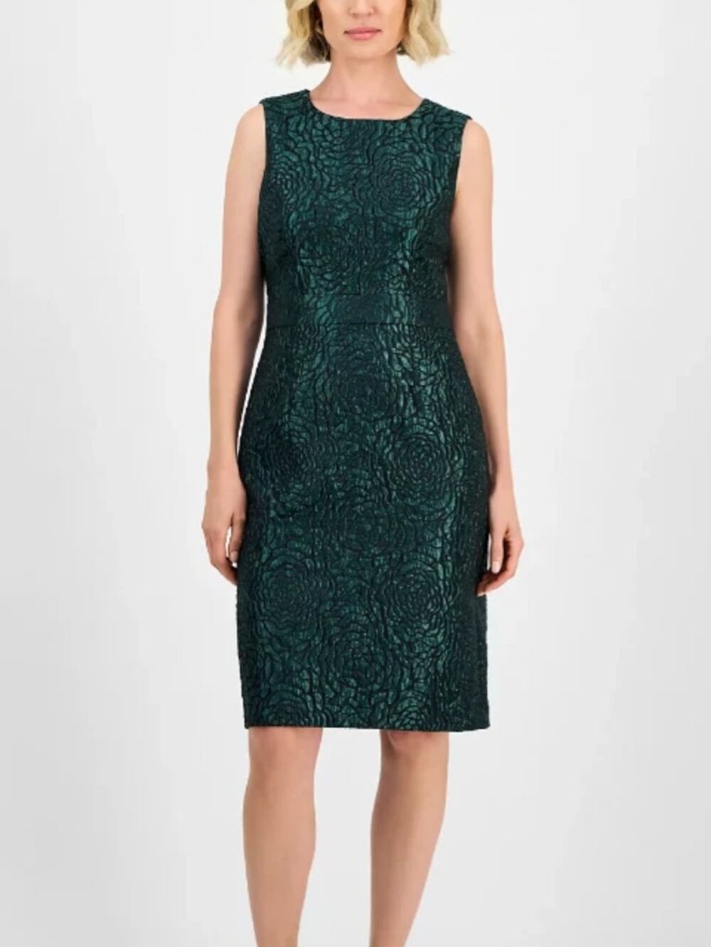 NWT Kasper Women;s Damask Sleeveless Sheath Dress Floral Jacquard Rose 6